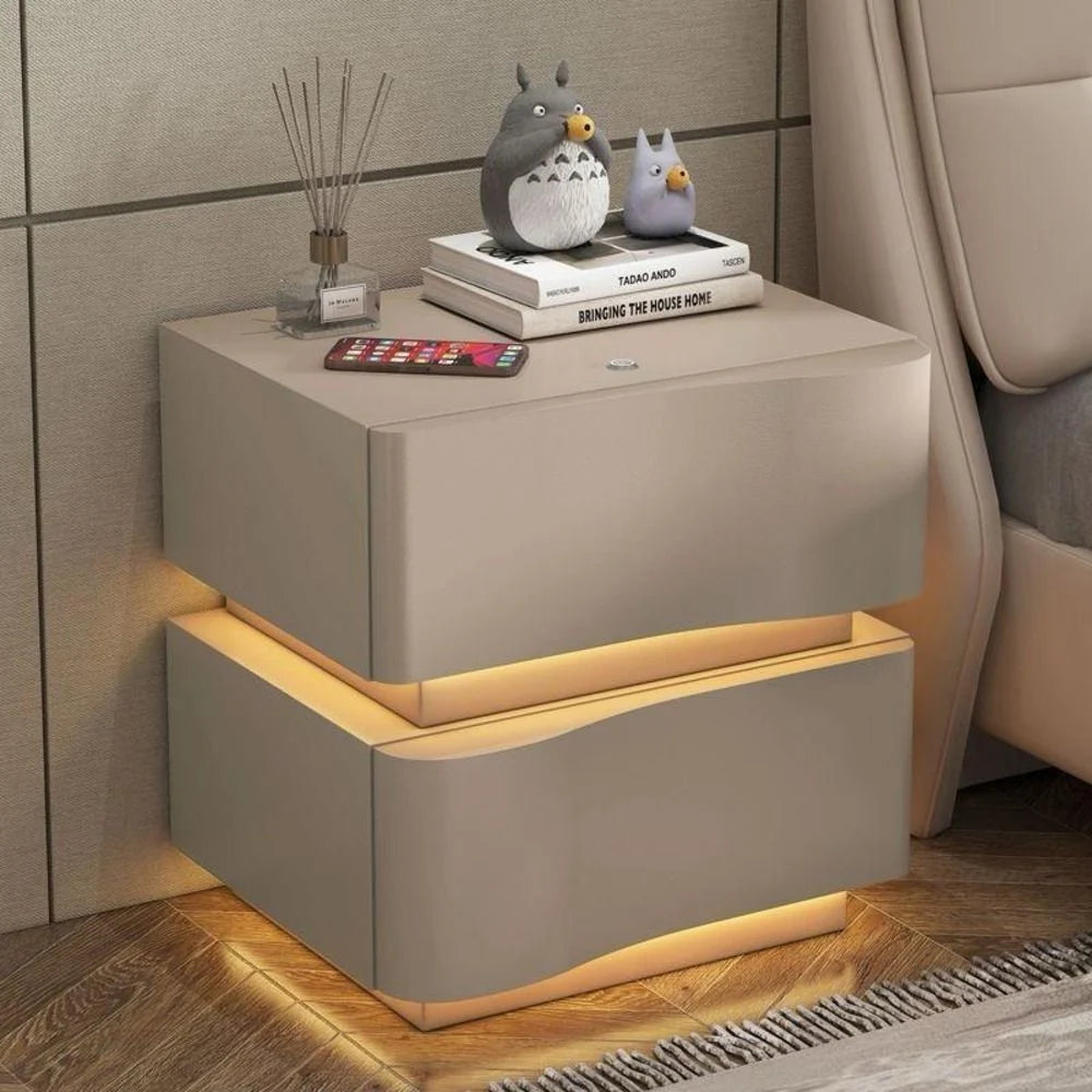 Modern Bedside With Led - Light Grey