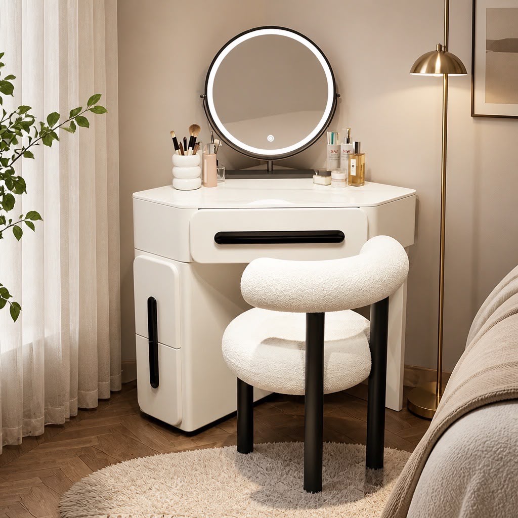 Luna Corner Vanity Table Set with LED Mirror
