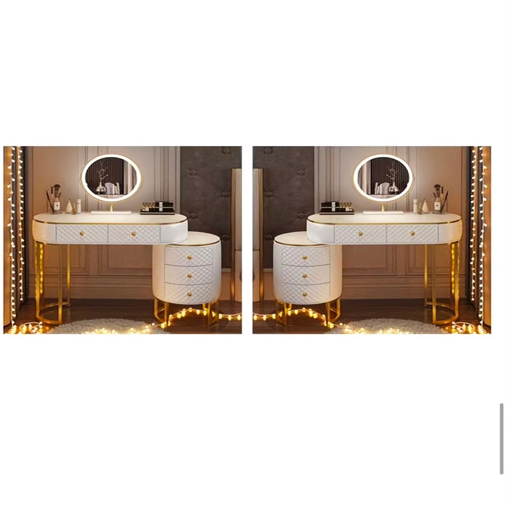 Vanity Curved Edge With Round Side Leather White