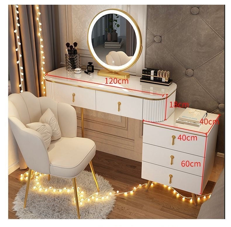Vanity With LED Mirror and Chair White