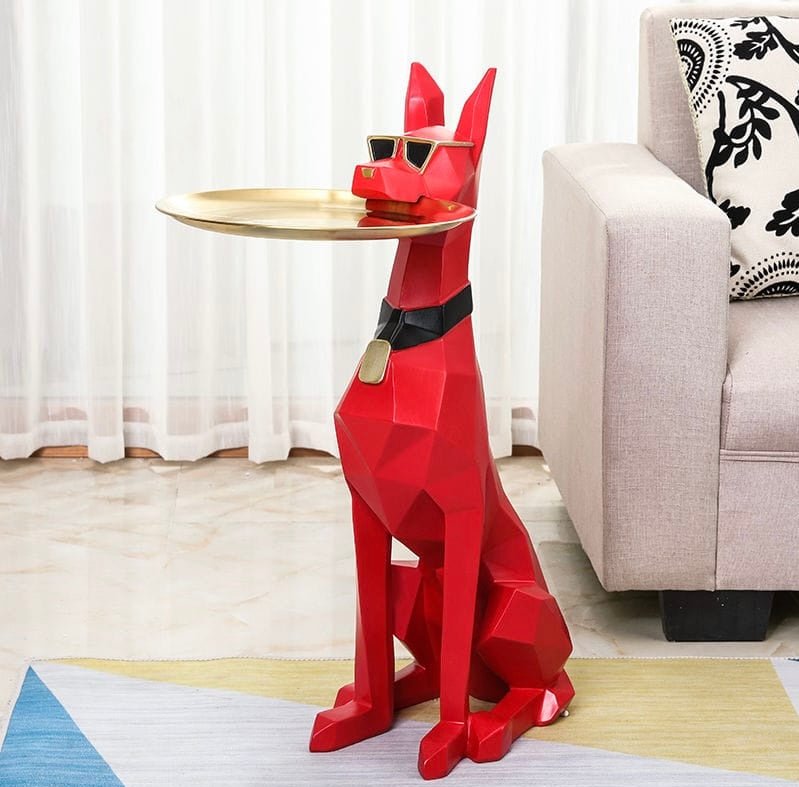 Geometric Dog-Shaped Key Tray & Coffee Table - Modern Resin Decorative Sculpture with Gold Tray - Unique Home Decor, Entryway Key Holder, and Side Table .