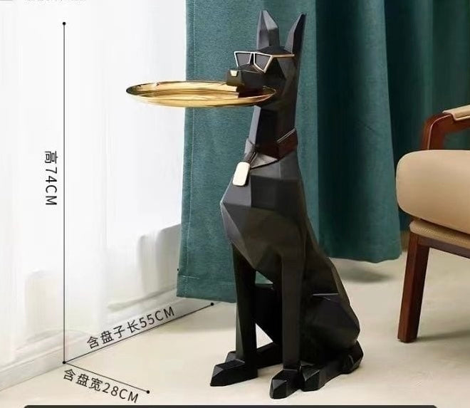 Geometric Dog-Shaped Key Tray & Coffee Table - Modern Resin Decorative Sculpture with Gold Tray - Unique Home Decor, Entryway Key Holder, and Side Table .