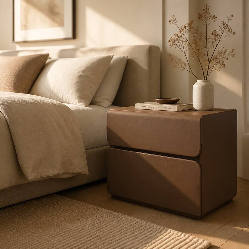 Bedside Leather New Design 50x40x50 Brown