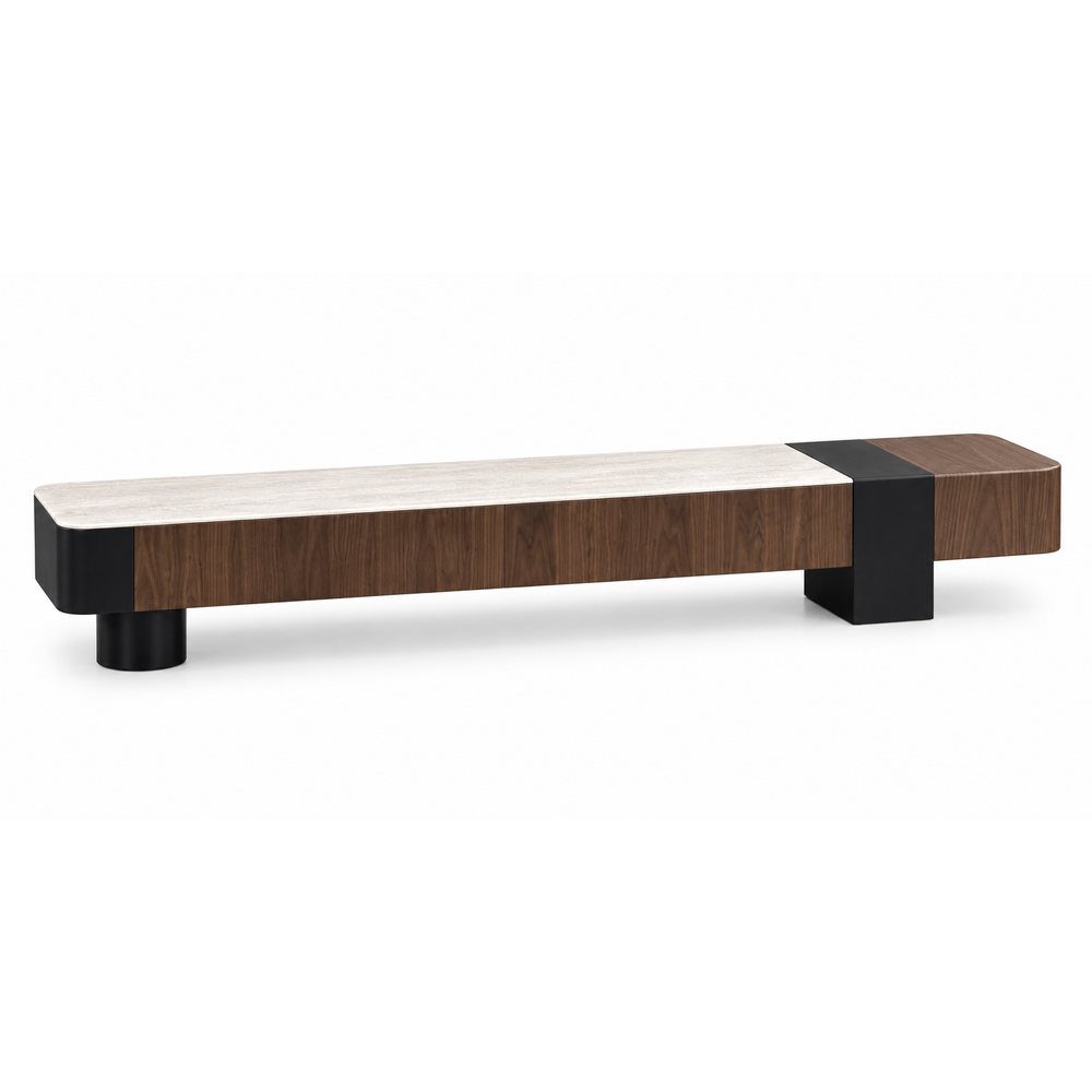 Walnut coffee table and TV unit set in a luxury living room