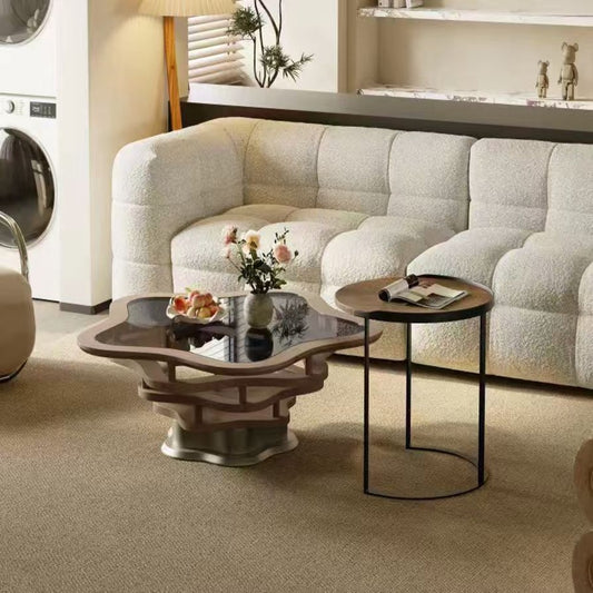 modern coffee table ; artistic coffee table ; luxury furniture ; glass coffee table ; contemporary decor ; wooden base table ; unique design ;  wavy edge table ;  living room centerpiece ; minimalist furniture; Made Of Solid Natural Wood ;wooden furniture ;solid wood furniture ;all about the wood; real wood furniture ;modern casual furniture ;positive energy furniture ; lovely homes furniture