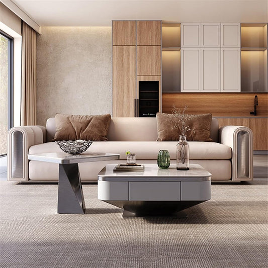 Modern coffee table with storage ; Marble finish coffee table ; Luxury coffee table set ; Contemporary living room table ; Adjustable coffee table ; Minimalist coffee table ; Home furniture set ; White marble coffee table ; Elegant coffee table design