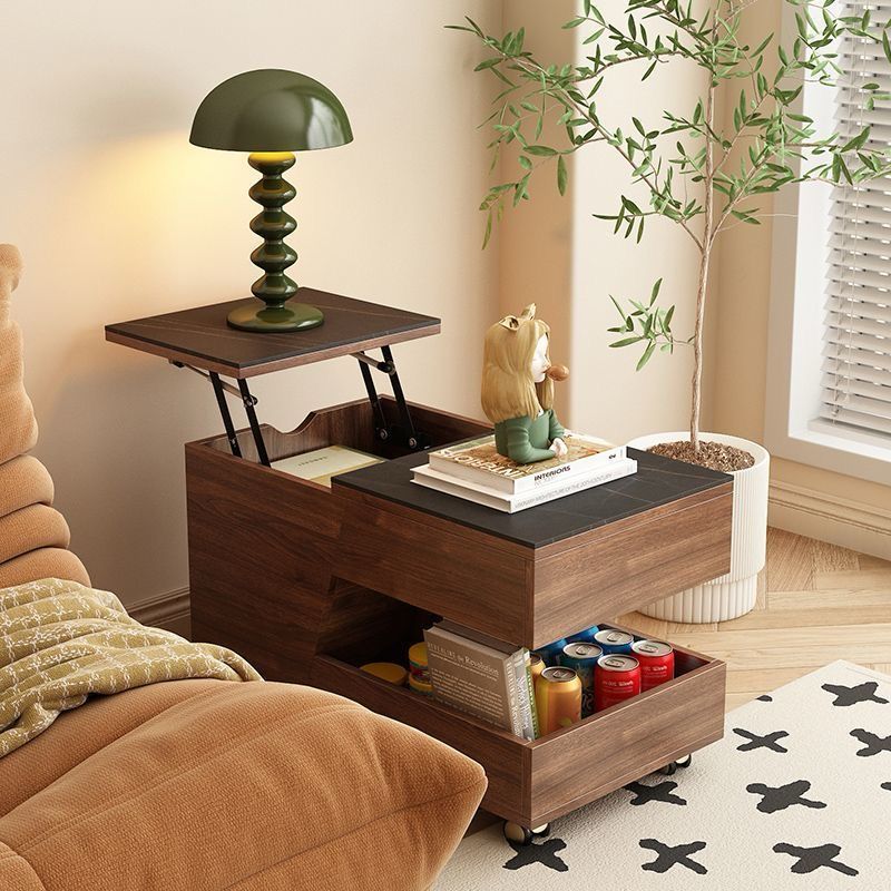 modern side table ; lift top coffee table ; multifunctional end table ; wooden sofa table ; living room furniture ; side table with storage ; small space furniture ; pull out drawer table ; smart coffee table ; walnut end table ; home decor table ; storage side table with wheels