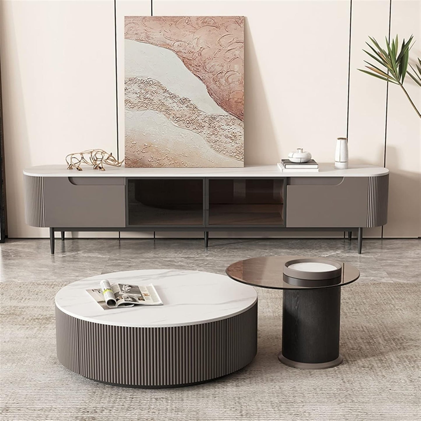 TV Table ; TV table set ; tv coffee table ; tv coffee table set ; living room table set ; modern table set ; luxury table set ; unique table set ; casual table set ; Round Coffee Table ; Minimalist Living Room Furniture ; Contemporary TV Unit ;Stylish Round Coffee Table ; Modern Furniture Set ; Living Room Furniture with LED Lighting ; Sleek and Contemporary Design
طاولة تلفزيون؛ مجموعة طاولات تلفزيون؛ طاولة قهوة تلفزيون؛ مجموعة طاولات قهوة تلفزيون؛ مجموعة طاولات غرفة المعيشة؛ مجموعة طاولات حديثة؛ مجموعة ط