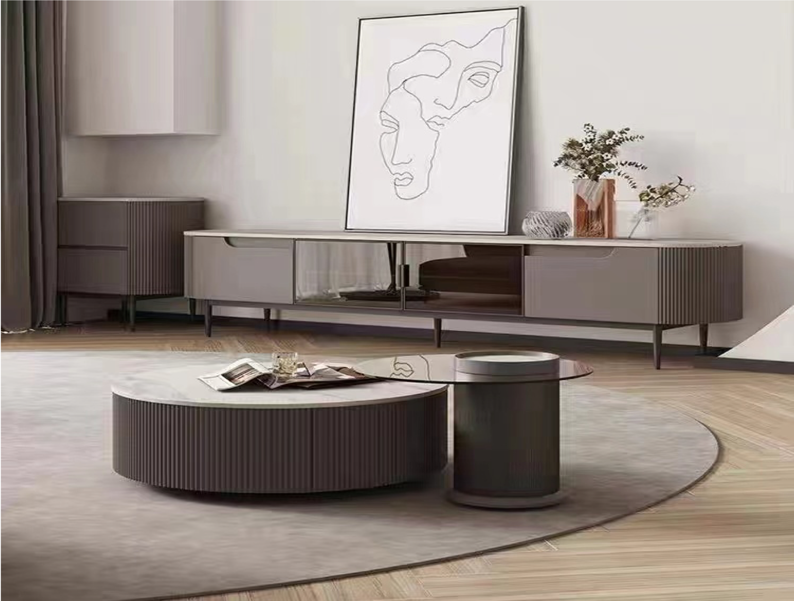 TV Table ; TV table set ; tv coffee table ; tv coffee table set ; living room table set ; modern table set ; luxury table set ; unique table set ; casual table set ; Round Coffee Table ; Minimalist Living Room Furniture ; Contemporary TV Unit  ;Stylish Round Coffee Table ; Modern Furniture Set ; Living Room Furniture with LED Lighting ; Sleek and Contemporary Design
طاولة تلفزيون؛ مجموعة طاولات تلفزيون؛ طاولة قهوة تلفزيون؛ مجموعة طاولات قهوة تلفزيون؛ مجموعة طاولات غرفة المعيشة؛ مجموعة طاولات حديثة؛ مجموعة ط