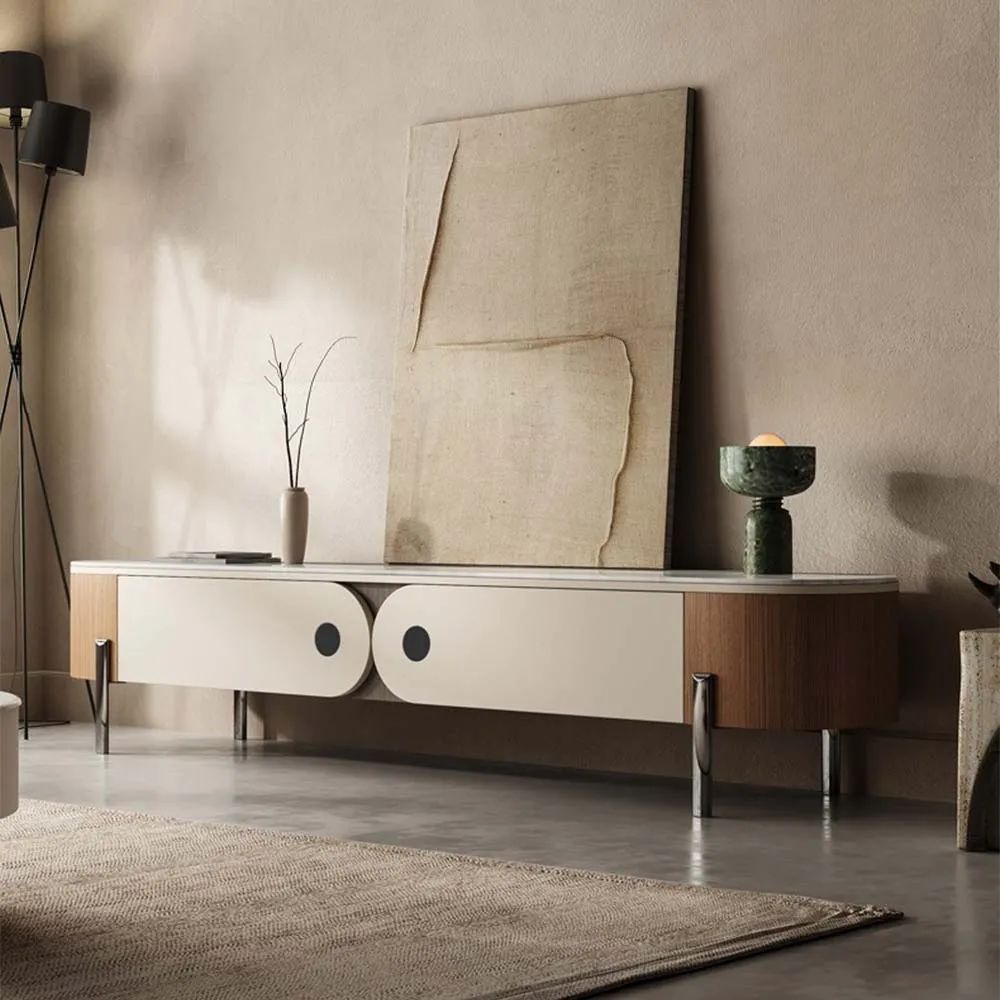 Solid Wood TV Table With Marble Top 200cm