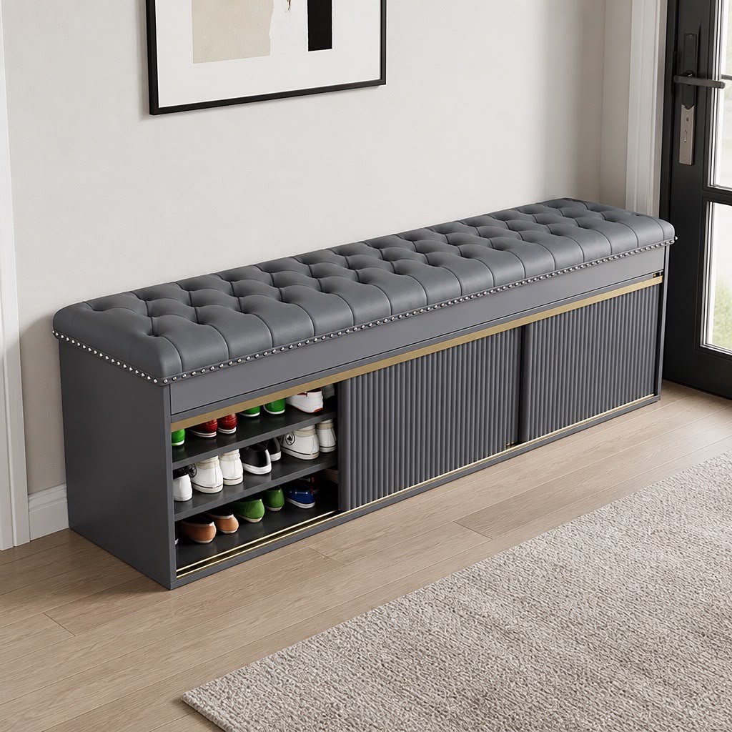 Monarch Luxury Shoe Bench Storage Cabinet – Grey