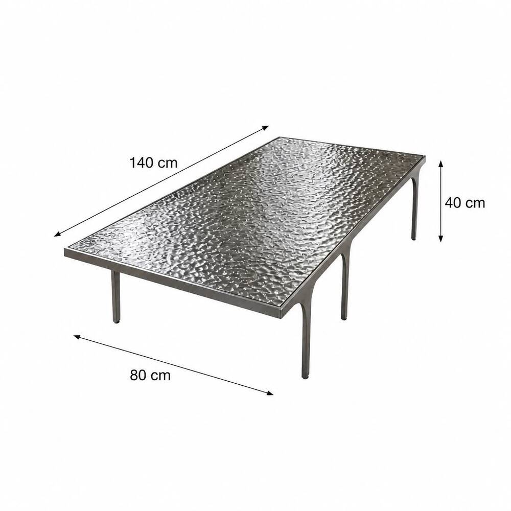 Textured Wave Glass Coffee Table with Modern Silver Frame