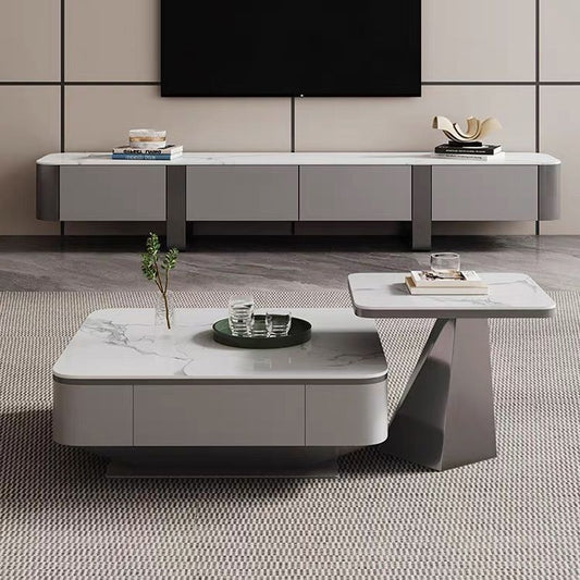 Luxury TV unit with marble finish and hidden storage by Lovely Homes
وحدة تلفاز فاخرة بتصميم رخامي مع أدراج تخزين من لافلي هومز