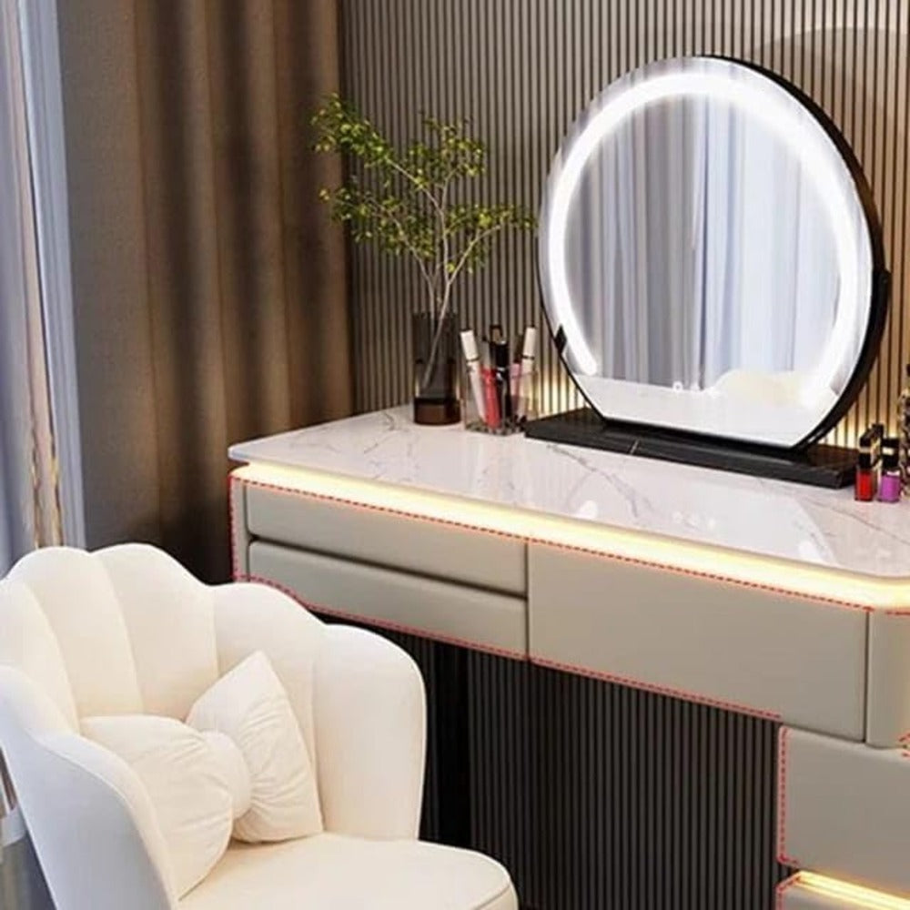 LED makeup table ; lighted vanity ; modern dressing table ; makeup vanity with drawers ; beauty station ; glam vanity ; makeup desk ; LED mirror vanity ; dressing table with lights ; bedroom vanity set ; luxury vanity furniture