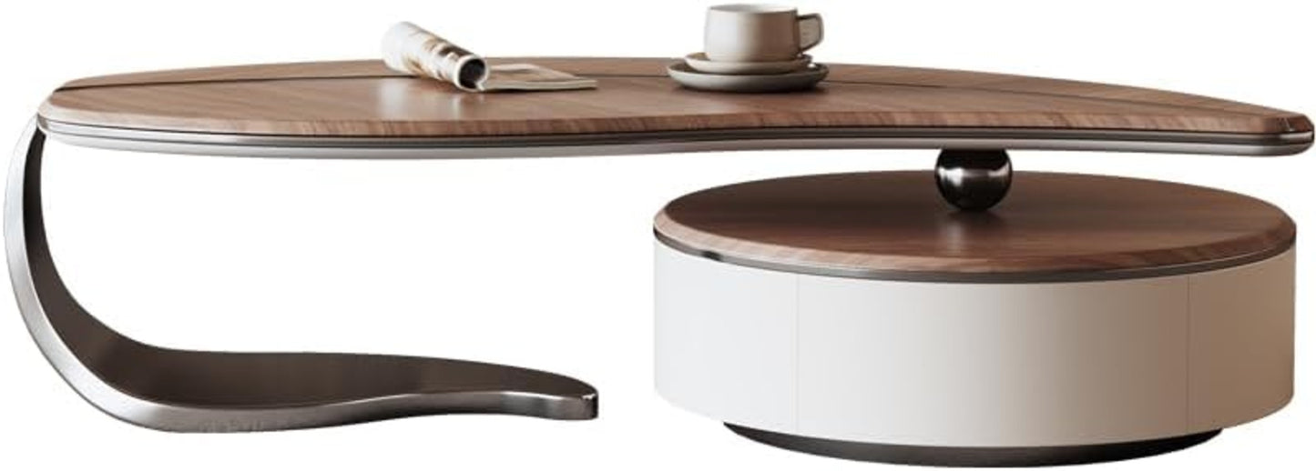 wooden coffee table, round coffee table, 3-tier coffee table, rotating table, modern coffee table, swivel table, wooden furniture, living room table, space-saving coffee table, contemporary coffee table