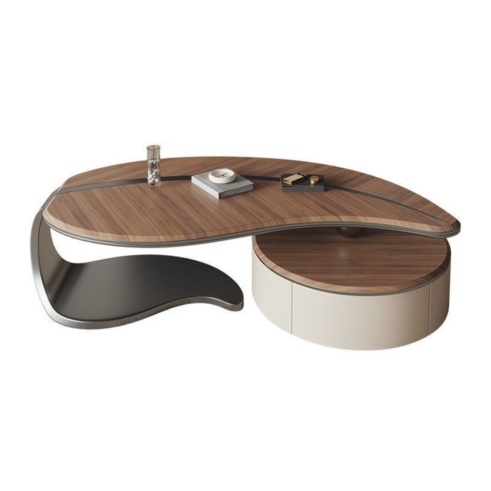 wooden coffee table, round coffee table, 3-tier coffee table, rotating table, modern coffee table, swivel table, wooden furniture, living room table, space-saving coffee table, contemporary coffee table