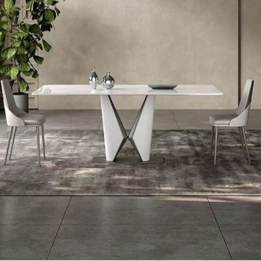 modern dining table set ; marble top dining table ; white marble dining table ; dining table with 6 chairs ;  V-leg table ;  luxury dining furniture ; contemporary dining set ;  marble dining table and chairs ;  sleek dining furniture ; minimalist dining table
طقم طاولة طعام عصري ; طاولة طعام بسطح رخامي ; طاولة طعام من الرخام الأبيض ; طاولة طعام مع 6 كراسي ; طاولة بأرجل على شكل حرف V ; أثاث طعام فاخر
طقم طعام عصري ; طاولة وكراسي طعام من الرخام
أثاث طعام أنيق ; طاولة طعام بسيطة