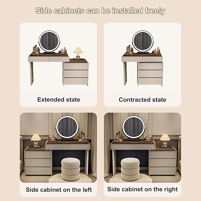 Modern Vanity Table with LED Mirror and Storage Drawers