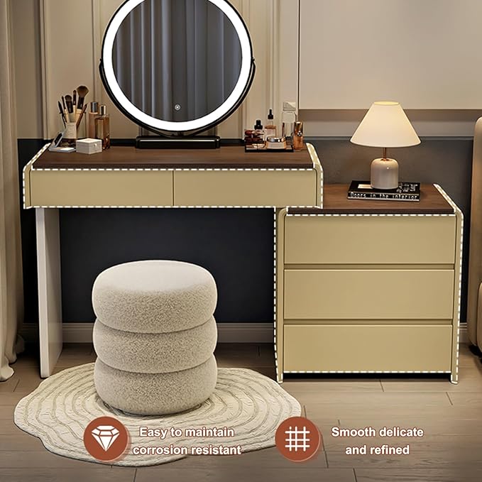 Modern Vanity Table with LED Mirror and Storage Drawers