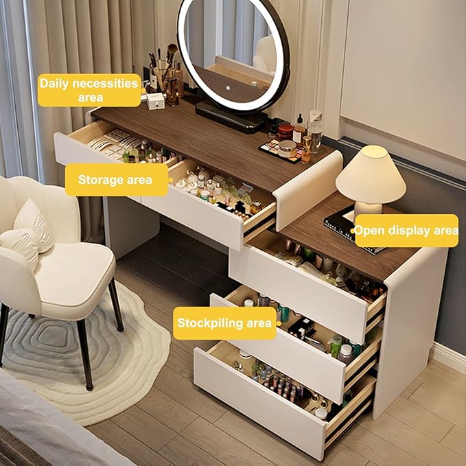 Modern Vanity Table with LED Mirror and Storage Drawers