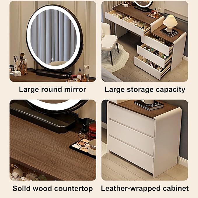 Modern Vanity Table with LED Mirror and Storage Drawers