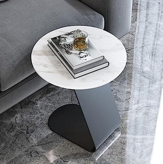 Side Table Round Sofa - Side Table Modern Marble Tabletop  - Creative Corner Snack Table for Couch Bed Living Room Bedroom Small Space.