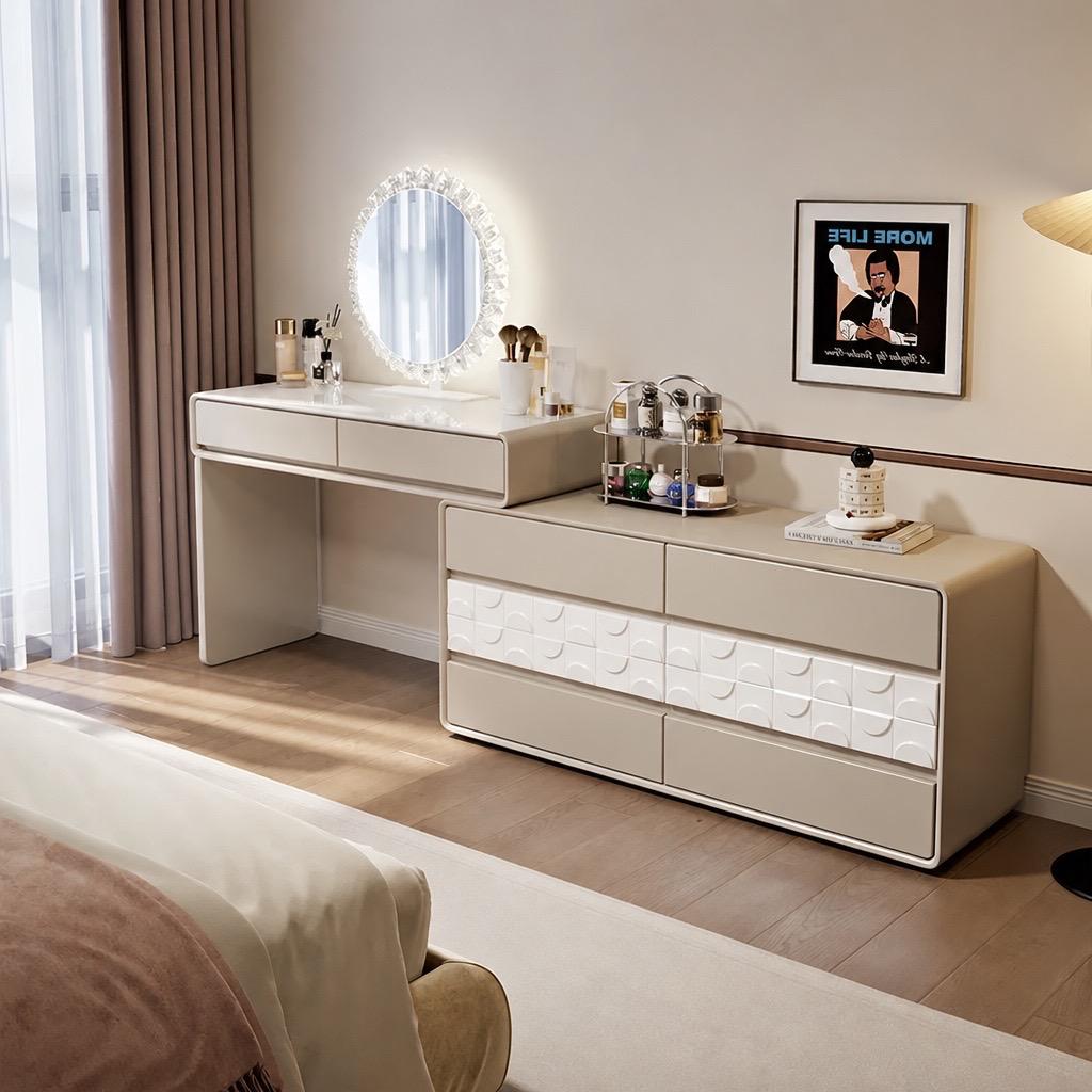 Verona Vanity Set with LED Mirror & CHair - Beige 200cm adjustable
