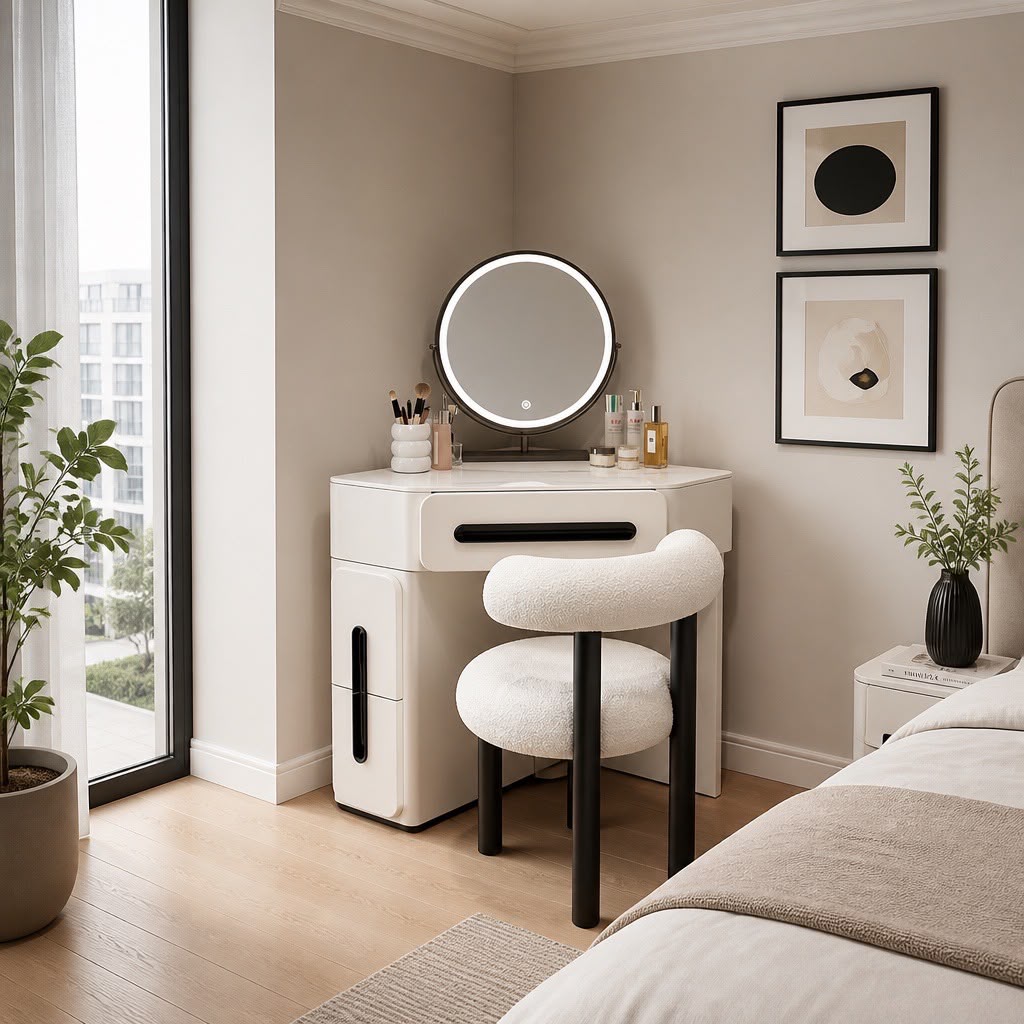 Luna Corner Vanity Table Set with LED Mirror