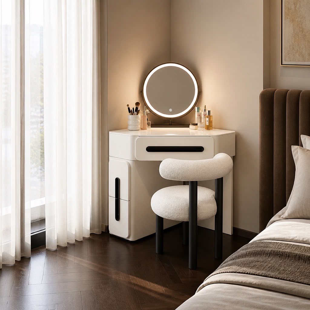 Luna Corner Vanity Table Set with LED Mirror