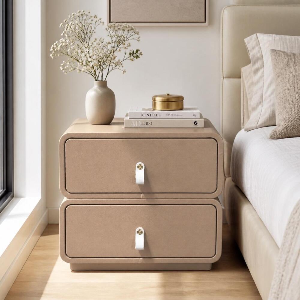 Bedside Leather New Design 50x40x50 Dark Beige