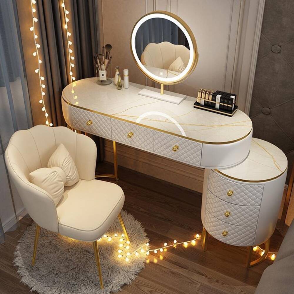 Vanity Curved Edge With Round Side Leather White