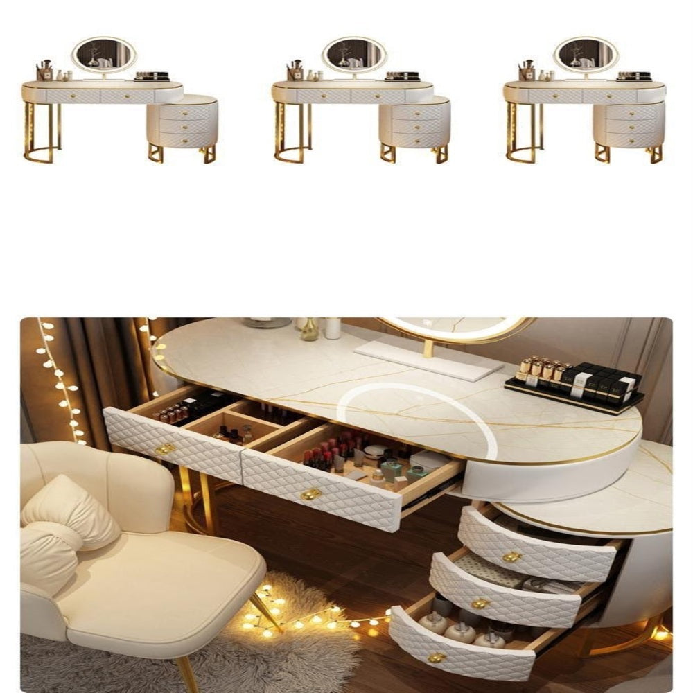 Vanity Curved Edge With Round Side Leather White