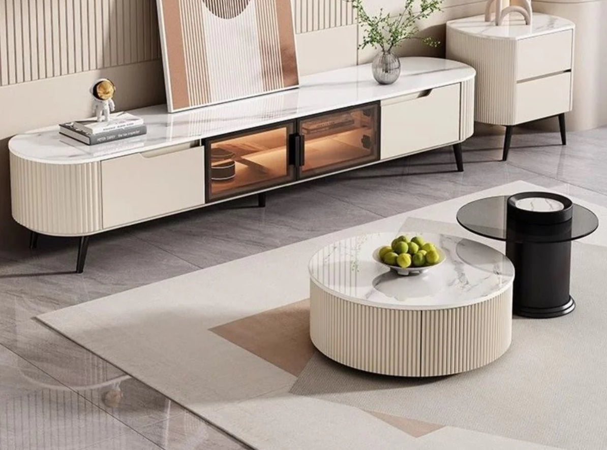 TV Table wood with marble top 200cm
