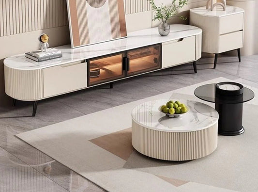 TV Table wood with marble top 200cm