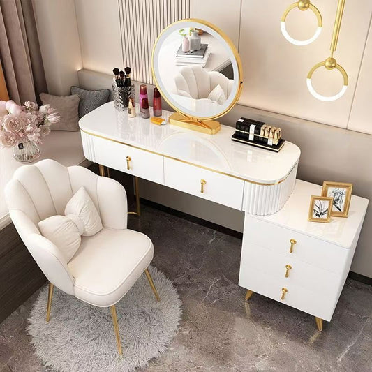 Vanity With LED Mirror and Chair White