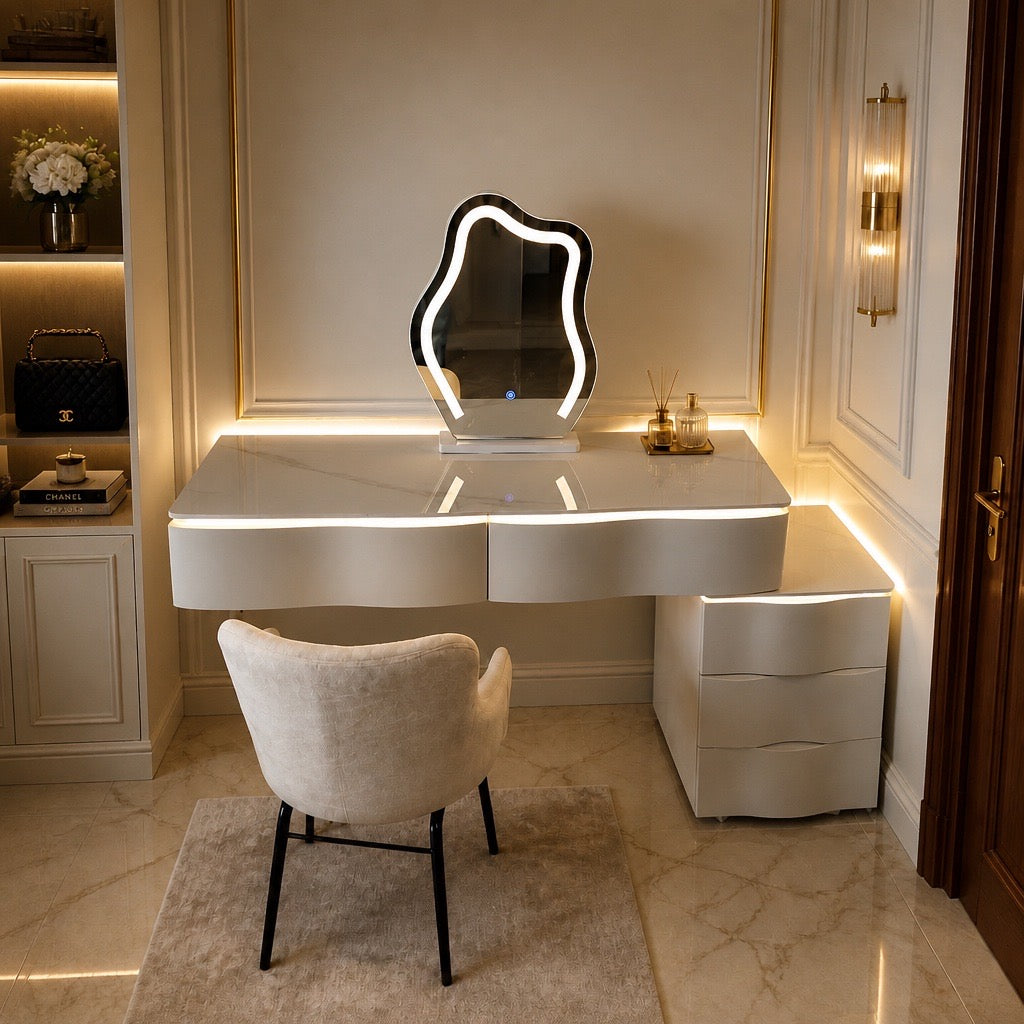 Trendy Vanity With LED lights Marble Top White 120cm
