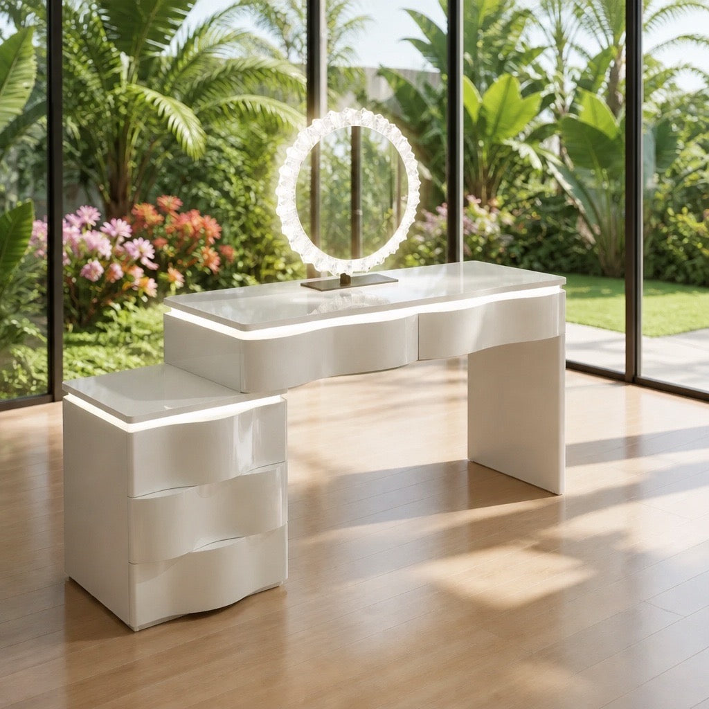 Trendy Vanity With LED lights Marble Top White 120cm