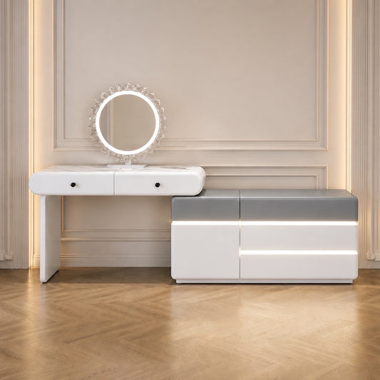 New Design 2026 Vanity With LED Mirror 200cm White With Grey