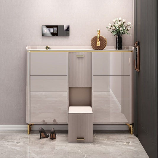 Latest Shoes Cabinet with Built-in Chair - Rock Slab Top - 160*24*126 - Gray
