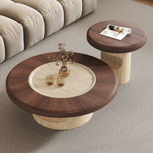 Solid Wood Coffee Tables Set Wooden - Beige Base 90cm