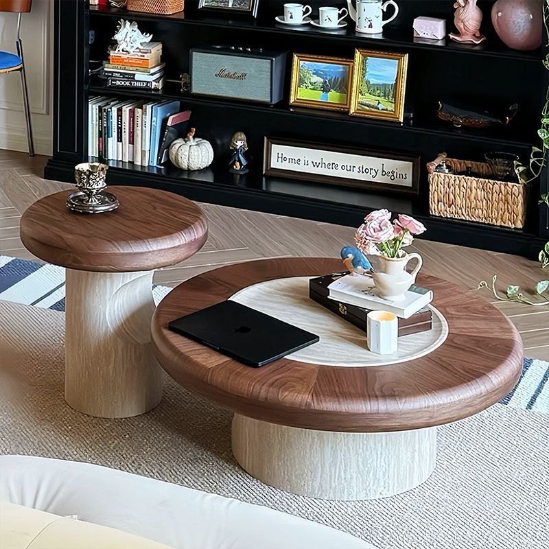 Solid Wood Coffee Tables Set Wooden - Beige Base 90cm