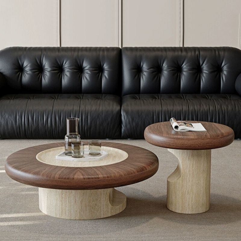 Solid Wood Coffee Tables Set Wooden - Beige Base 90cm