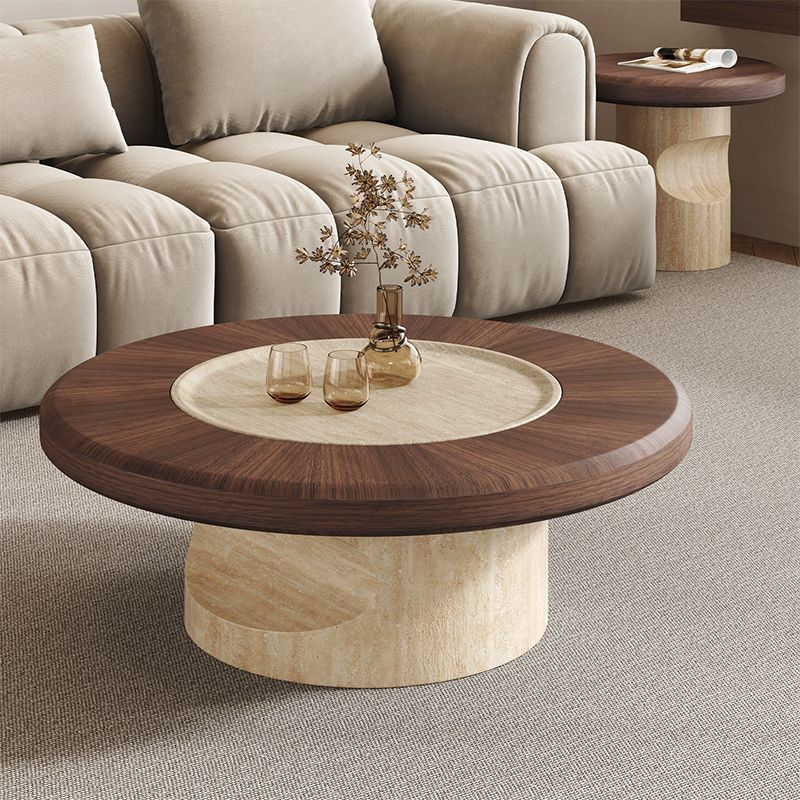 Solid Wood Coffee Tables Set Wooden - Beige Base 90cm