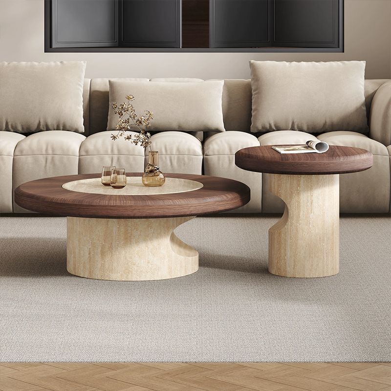 Solid Wood Coffee Tables Set Wooden - Beige Base 90cm
