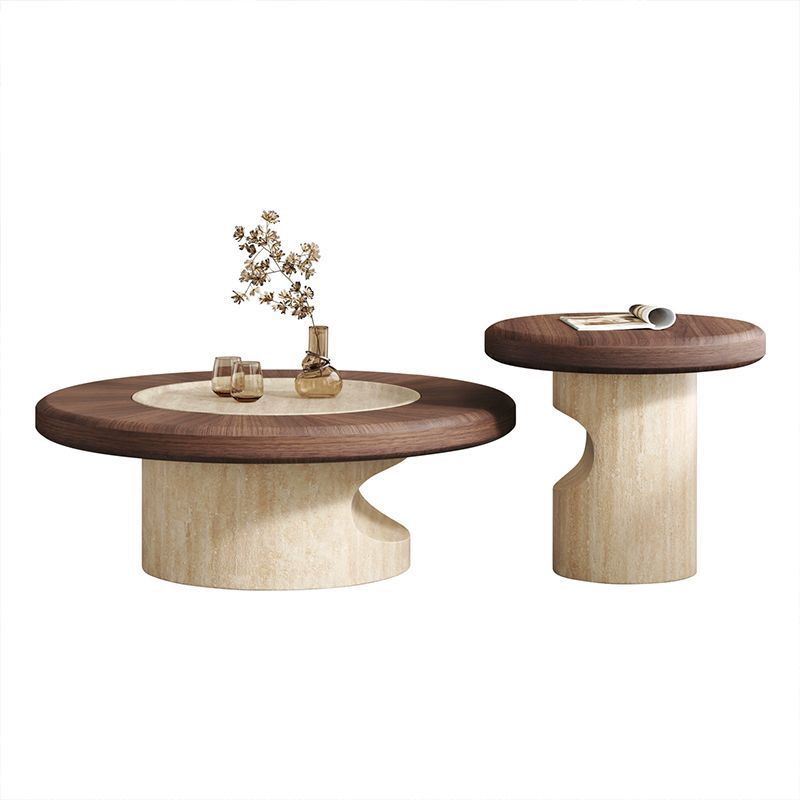 Solid Wood Coffee Tables Set Wooden - Beige Base 90cm