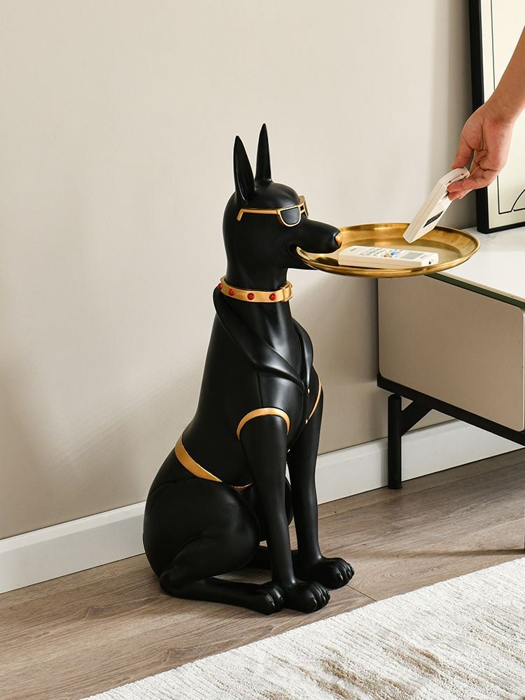 Luxury Dog Statue Key Tray Coffee Table - Decorative Resin Dog Figurine with Sunglasses - Multipurpose Key Holder, Side Table, or Snack Tray - Unique Home Decor for Living Room, Office