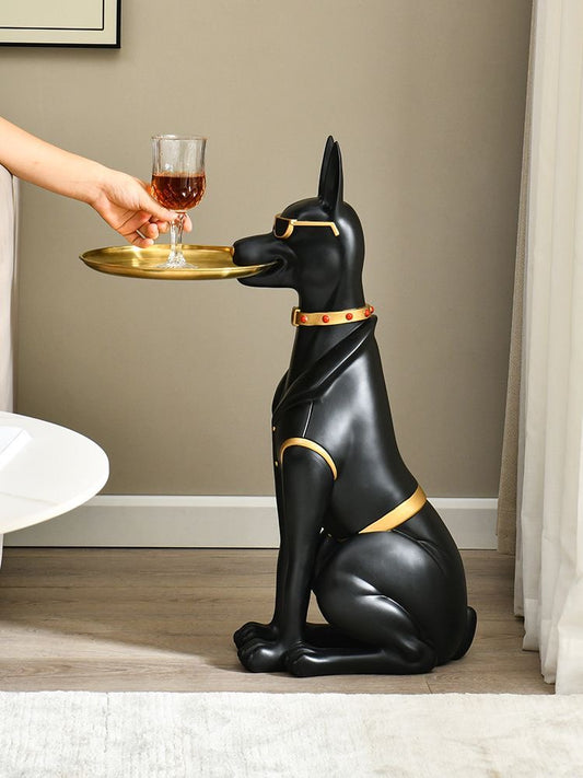 Luxury Dog Statue Key Tray Coffee Table - Decorative Resin Dog Figurine with Sunglasses - Multipurpose Key Holder, Side Table, or Snack Tray - Unique Home Decor for Living Room, Office