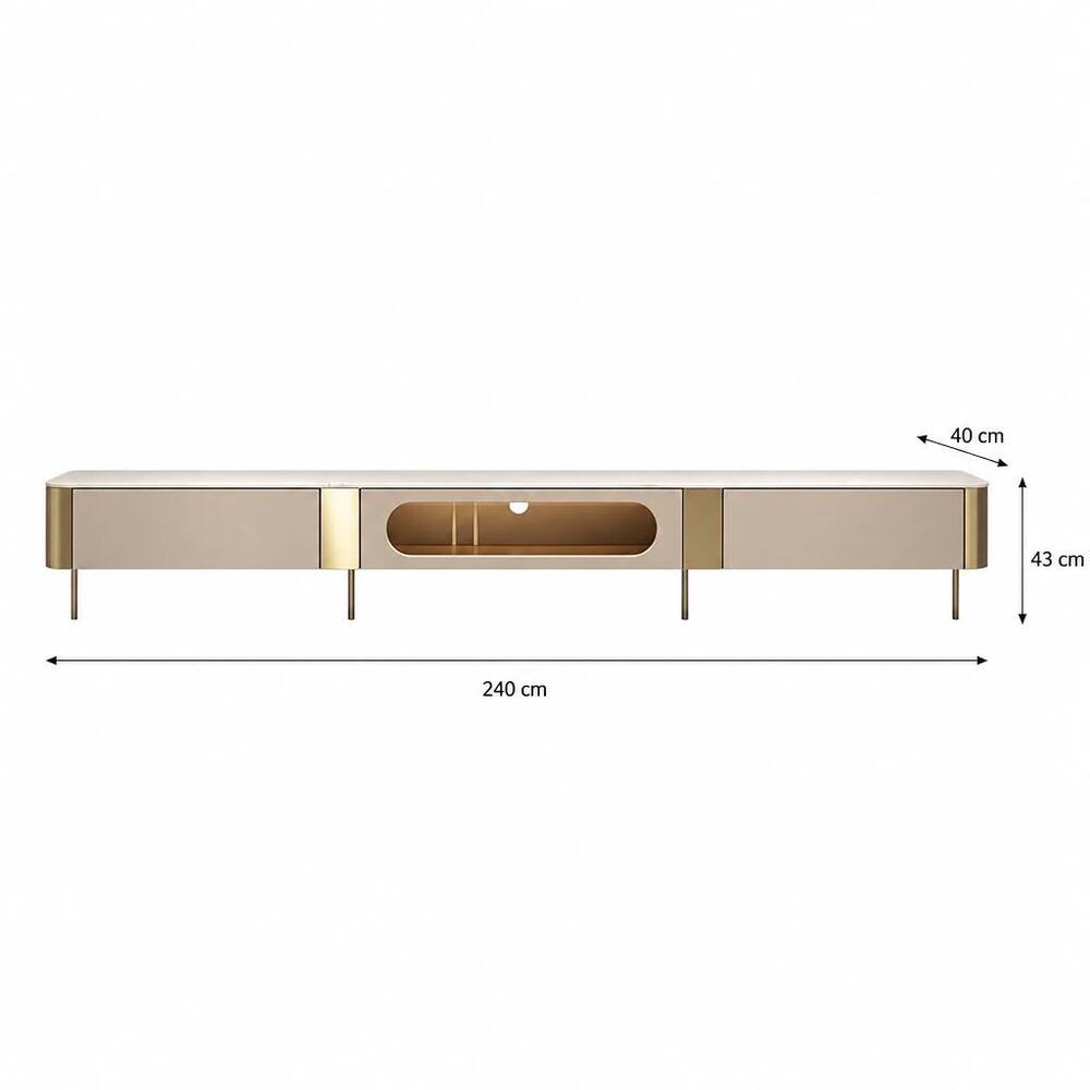 Luxury TV Table Marble Top - 240cm Gold Accent