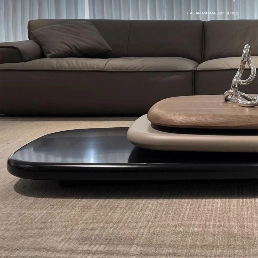 modern coffee table ; rotating coffee table ; adjustable coffee table ; minimalist furniture ; luxury room table ; stylish coffee table ; multi-layer table ; contemporary decor ;  designer coffee table ; wooden coffee table