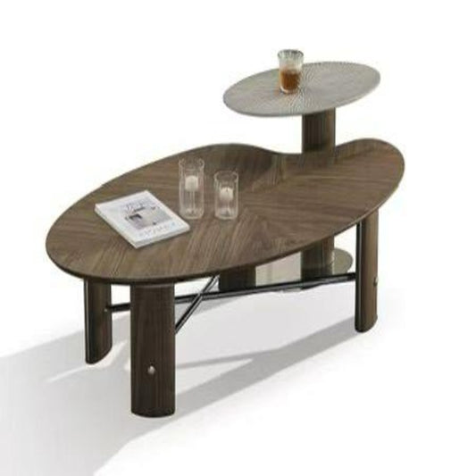 modern coffee table ; wooden coffee table ; multi-tier table ;  contemporary furniture ; living room table ; stylish coffee table ; unique design ; functional decor ; home furniture ; luxury coffee table.